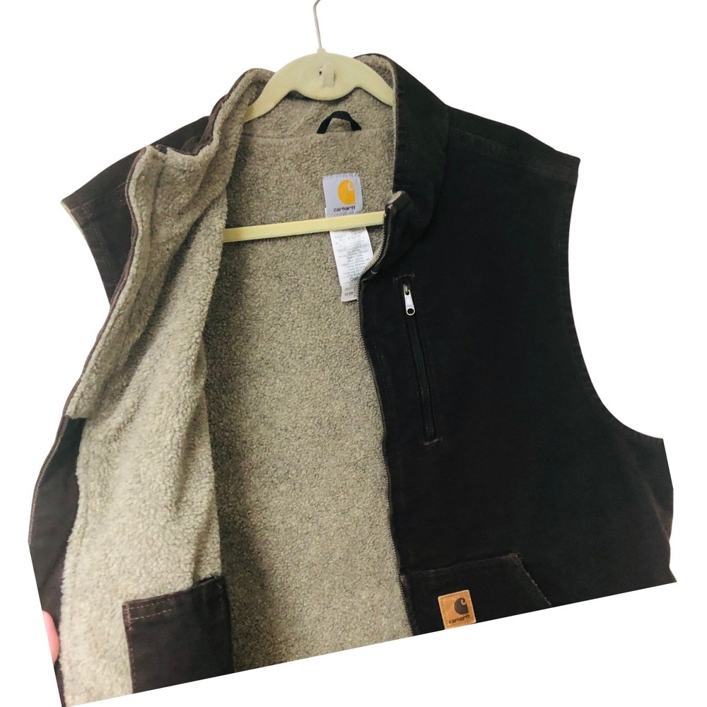 Y2K Carhartt V33 Sandstone Duck Canvas Sherpa Vest Work Gorpcore Brn Retired XL
